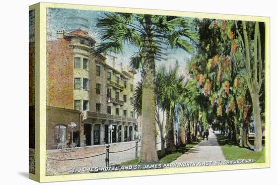 San Jose, California - North 1st Street View of St. James Hotel and Park-Lantern Press-Stretched Canvas