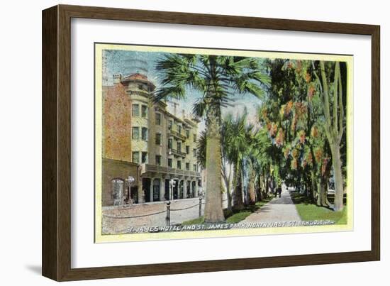 San Jose, California - North 1st Street View of St. James Hotel and Park-Lantern Press-Framed Art Print