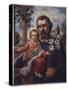 San Jose (Saint Joseph) Holds His Son in One Hand a Lily Stem in the Other-null-Stretched Canvas