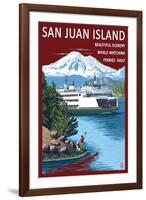 San Juan Island, Washington - Ferry in Passage-Lantern Press-Framed Art Print