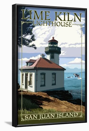 San Juan Island, Washington - Lime Kiln Lighthouse Day Scene-Lantern Press-Framed Art Print