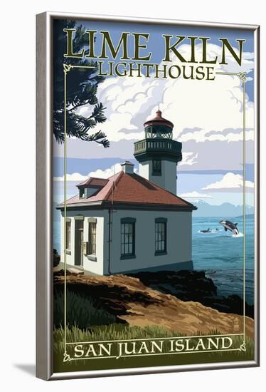 San Juan Island, Washington - Lime Kiln Lighthouse Day Scene-Lantern Press-Framed Art Print