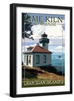 San Juan Island, Washington - Lime Kiln Lighthouse Day Scene-Lantern Press-Framed Art Print