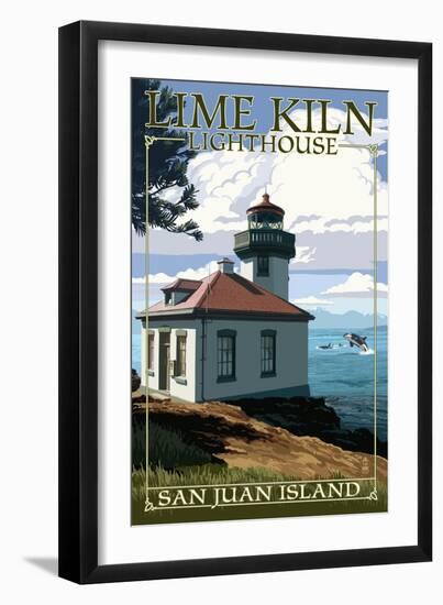 San Juan Island, Washington - Lime Kiln Lighthouse Day Scene-Lantern Press-Framed Art Print