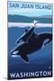 San Juan Island, Washington - Orca and Calf-Lantern Press-Mounted Art Print