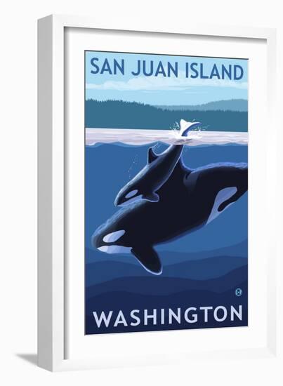 San Juan Island, Washington - Orca and Calf-Lantern Press-Framed Art Print