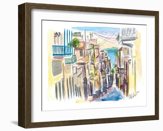 San Juan Puerto Rico Street Scene With Harbour View-M. Bleichner-Framed Art Print