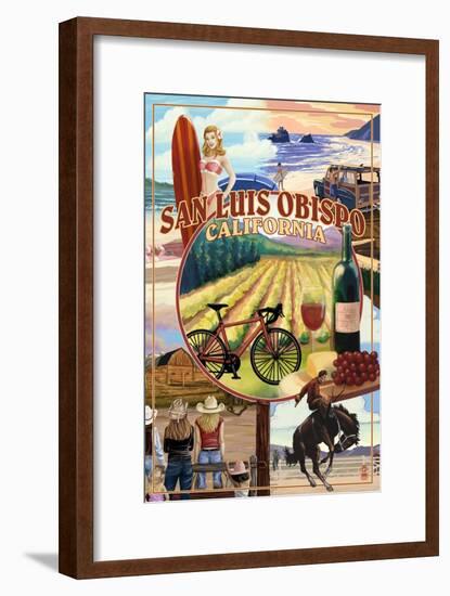 San Luis Obispo, California - Garden Montage-Lantern Press-Framed Art Print