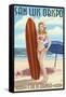 San Luis Obispo, California - Surfer Pinup Girl-Lantern Press-Framed Stretched Canvas