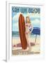 San Luis Obispo, California - Surfer Pinup Girl-Lantern Press-Framed Art Print