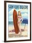 San Luis Obispo, California - Surfer Pinup Girl-Lantern Press-Framed Art Print