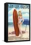 San Luis Obispo, California - Surfer Pinup Girl-Lantern Press-Framed Stretched Canvas