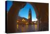 San Marcos Square at Night with Reflections, Venice, Italy-Terry Eggers-Stretched Canvas