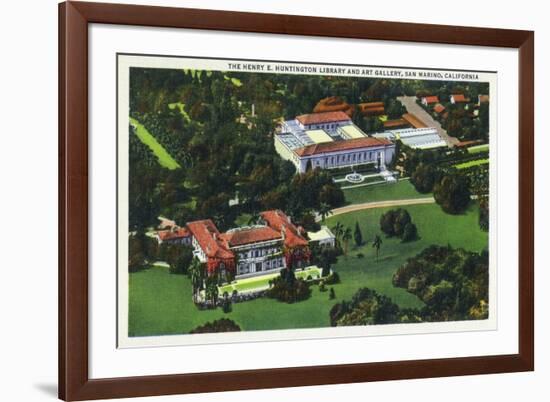 San Marino, California - Aerial View of the Henry E Huntington Library and Art Gallery-Lantern Press-Framed Premium Giclee Print