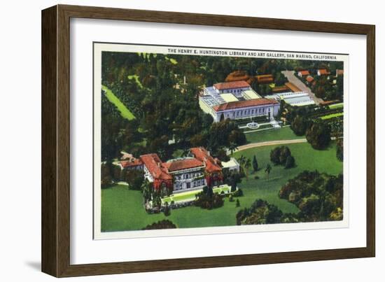 San Marino, California - Aerial View of the Henry E Huntington Library and Art Gallery-Lantern Press-Framed Art Print