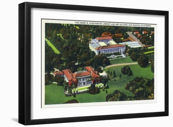 San Marino, California - Aerial View of the Henry E Huntington Library and Art Gallery-Lantern Press-Framed Art Print