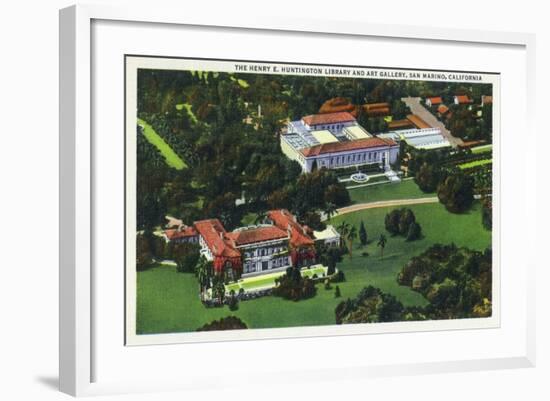 San Marino, California - Aerial View of the Henry E Huntington Library and Art Gallery-Lantern Press-Framed Art Print