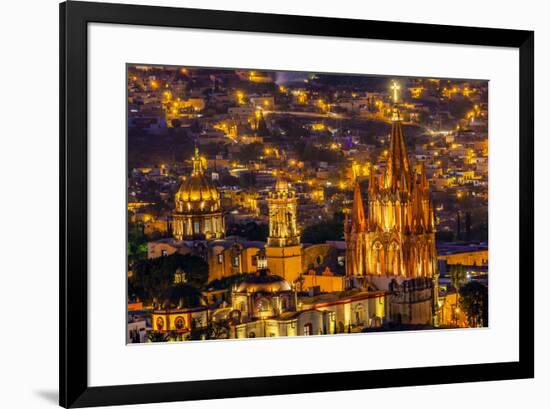 San Miguel de Allende, Mexico, Miramar Overlook Night, Parroquia Archangel Church-William Perry-Framed Premium Photographic Print