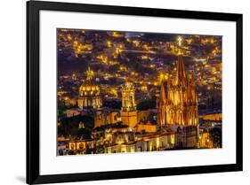 San Miguel de Allende, Mexico, Miramar Overlook Night, Parroquia Archangel Church-William Perry-Framed Premium Photographic Print