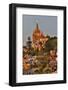 San Miguel De Allende, Mexico. Ornate Parroquia de San Miguel Archangel with city overview-Darrell Gulin-Framed Photographic Print