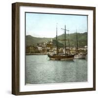 San Remo (Italy), Boats in the Port, Seen from the Jetty, Circa 1895-Leon, Levy et Fils-Framed Photographic Print