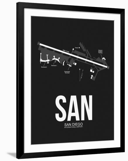 SAN San Diego Airport Black-NaxArt-Framed Art Print