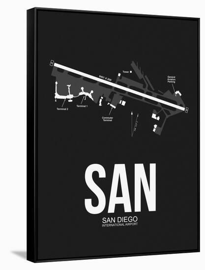 SAN San Diego Airport Black-NaxArt-Framed Stretched Canvas