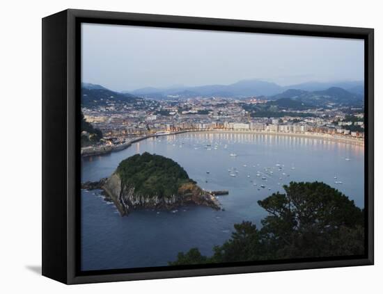 San Sebastian Bay at Night, Basque Country, Euskadi, Spain-Christian Kober-Framed Stretched Canvas