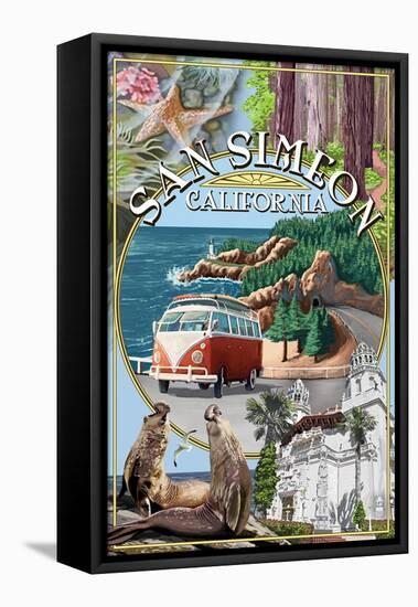 San Simeon, California - Montage-Lantern Press-Framed Stretched Canvas