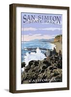 San Simeon State Park - Beach Scene - California-Lantern Press-Framed Art Print