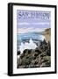 San Simeon State Park - Beach Scene - California-Lantern Press-Framed Art Print