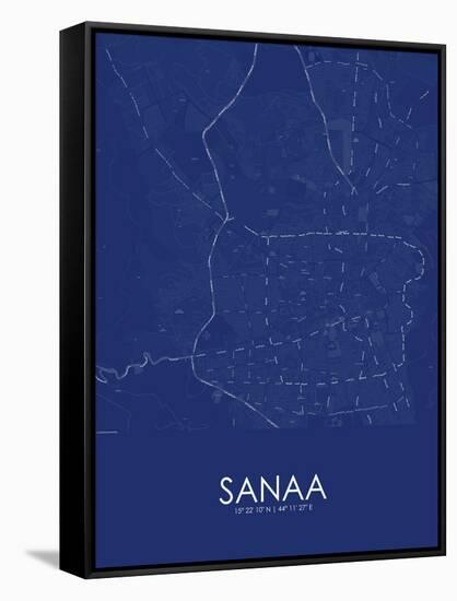 Sanaa, Yemen Blue Map-null-Framed Stretched Canvas