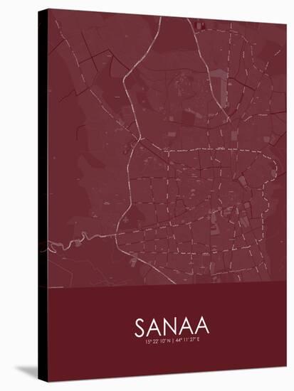 Sanaa, Yemen Red Map-null-Stretched Canvas