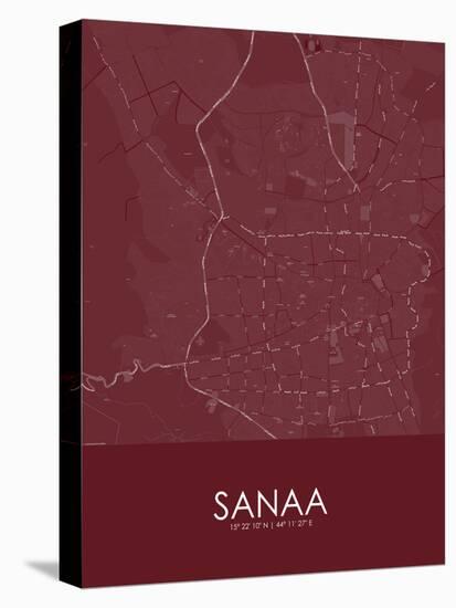 Sanaa, Yemen Red Map-null-Stretched Canvas