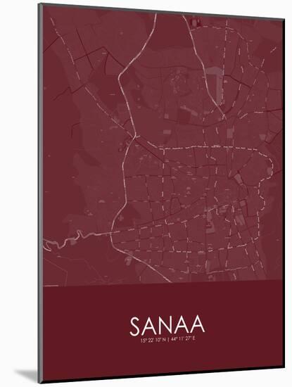 Sanaa, Yemen Red Map-null-Mounted Poster
