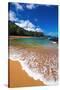 Sand and surf at Lumahai Beach, Island of Kauai, Hawaii, USA-Russ Bishop-Stretched Canvas