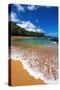 Sand and surf at Lumahai Beach, Island of Kauai, Hawaii, USA-Russ Bishop-Stretched Canvas