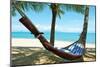 Sand Beach Hammock Palm Trees-null-Mounted Art Print