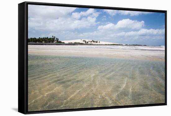 Sand Blowing over a Desert-Like Beach in Jericoacoara, Brazil-Alex Saberi-Framed Stretched Canvas