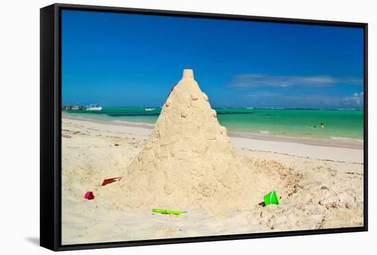 Sand Construction on Caribbean Beach-pashapixel-Framed Stretched Canvas