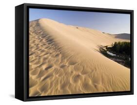 Sand Dunes and Oasis, Desert, Dunhuang, Gansu, China-Porteous Rod-Framed Stretched Canvas
