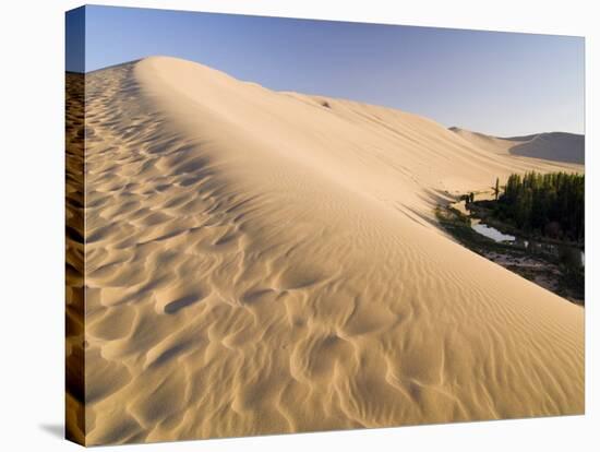 Sand Dunes and Oasis, Desert, Dunhuang, Gansu, China-Porteous Rod-Stretched Canvas