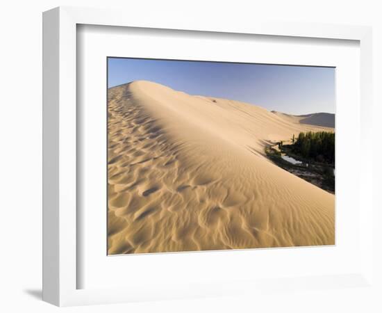 Sand Dunes and Oasis, Desert, Dunhuang, Gansu, China-Porteous Rod-Framed Photographic Print