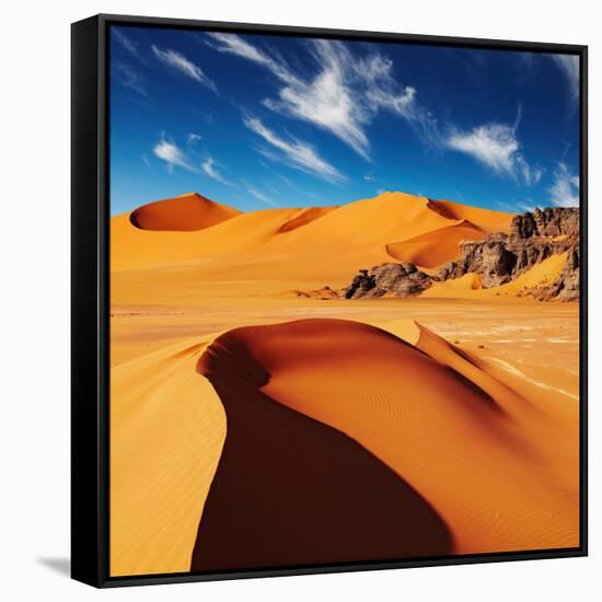 Sand Dunes and Rocks, Sahara Desert, Algeria-Dmitry Pichugin-Framed Stretched Canvas