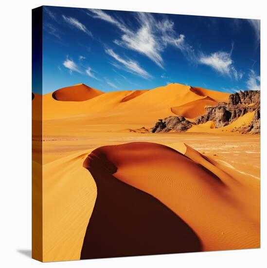 Sand Dunes and Rocks, Sahara Desert, Algeria-Dmitry Pichugin-Stretched Canvas