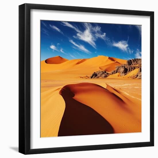 Sand Dunes and Rocks, Sahara Desert, Algeria-Dmitry Pichugin-Framed Premium Photographic Print