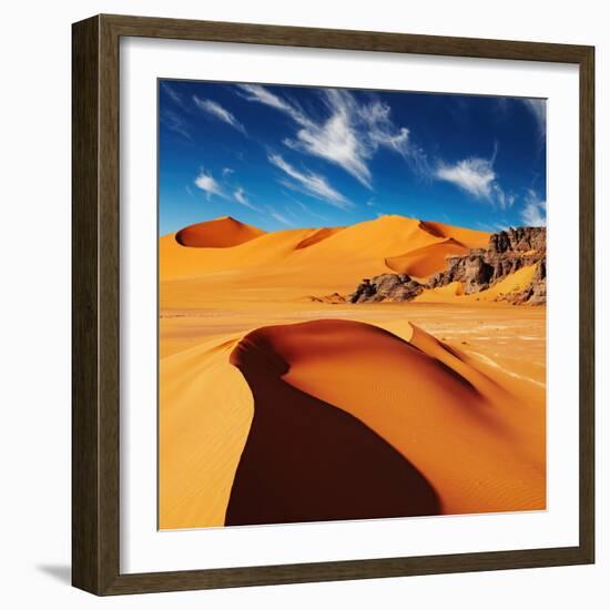 Sand Dunes and Rocks, Sahara Desert, Algeria-Dmitry Pichugin-Framed Photographic Print