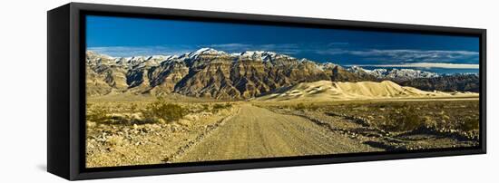 Sand Dunes in Front of a Mountain Range, Eureka Valley Sand Dunes, Eureka Valley, Inyo County, C...-null-Framed Stretched Canvas