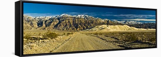 Sand Dunes in Front of a Mountain Range, Eureka Valley Sand Dunes, Eureka Valley, Inyo County, C...-null-Framed Stretched Canvas