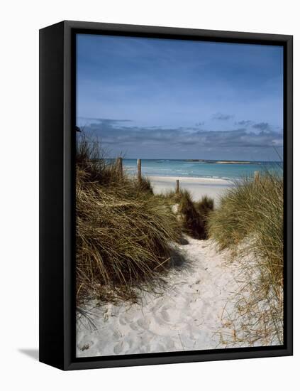 Sand dunes on beach, Abers Coast, Finistere, Brittany, France-null-Framed Stretched Canvas